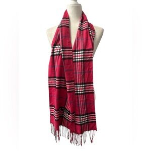 Tartan Plaid Pink Cashmere Fringe Scarf